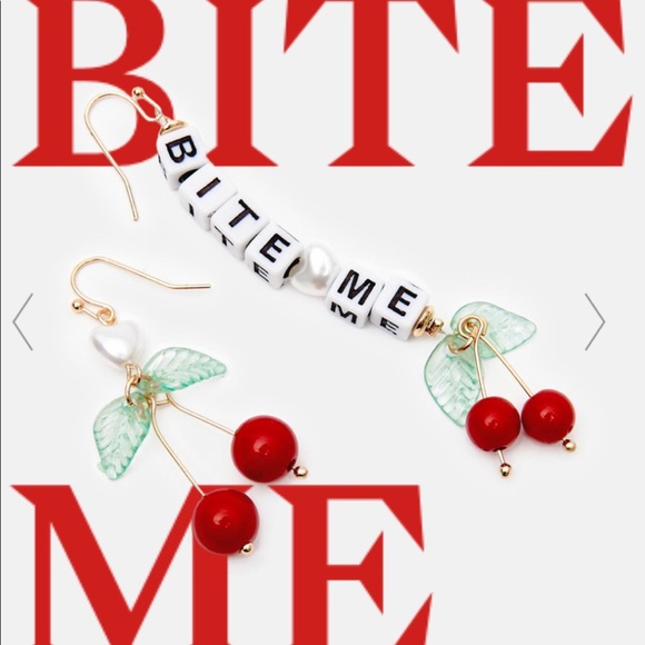 BITE ME BEADS CHERRIES DROP EARRINGS NWT - Picture 2 of 12